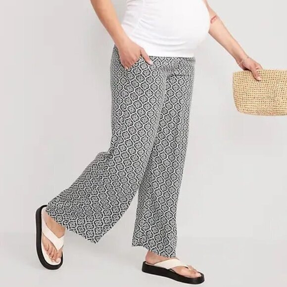 Old Navy maternity Foldover-Waist Playa Soft-Spun Wide-Leg Pants Tiled Green L - Picture 11 of 11